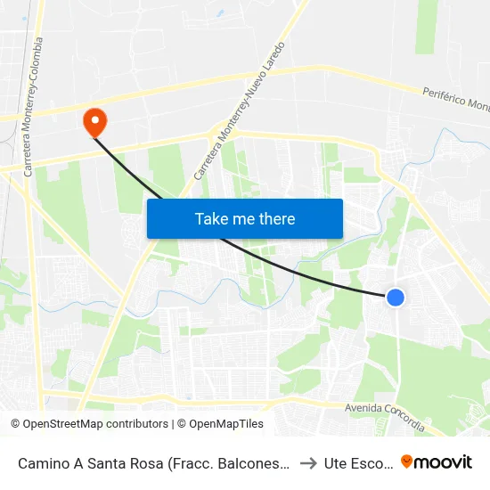 Camino A Santa Rosa (Fracc. Balcones de Santa Rosa) to Ute Escobedo map