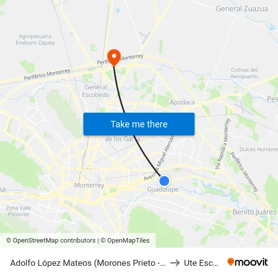 Adolfo López Mateos (Morones Prieto - San Sebastián) to Ute Escobedo map