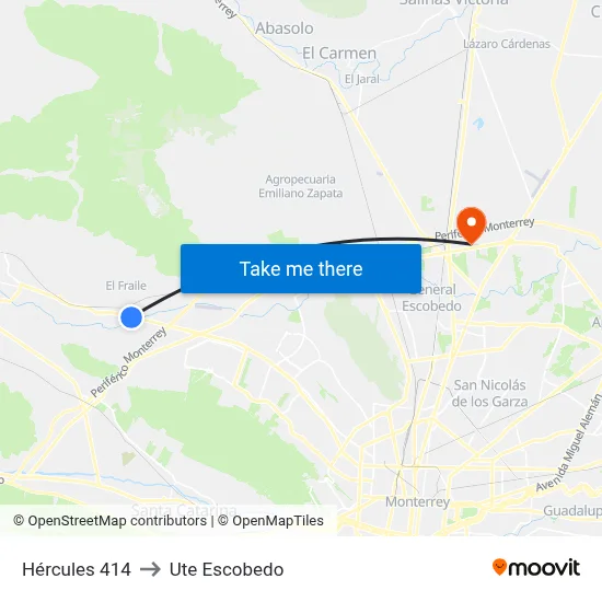 Hércules 414 to Ute Escobedo map