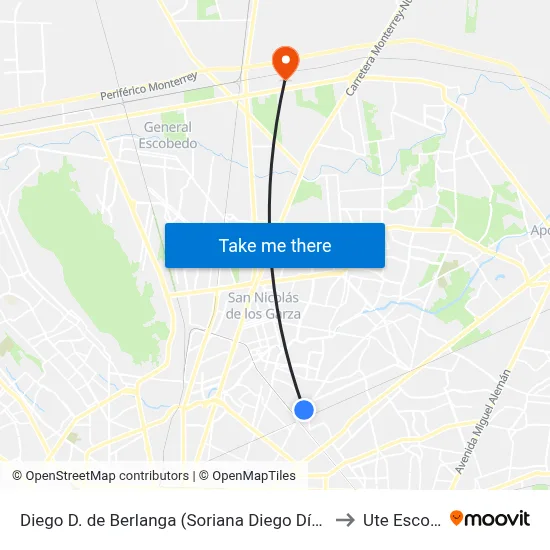 Diego D. de Berlanga (Soriana Diego Díaz de Berlanga) to Ute Escobedo map