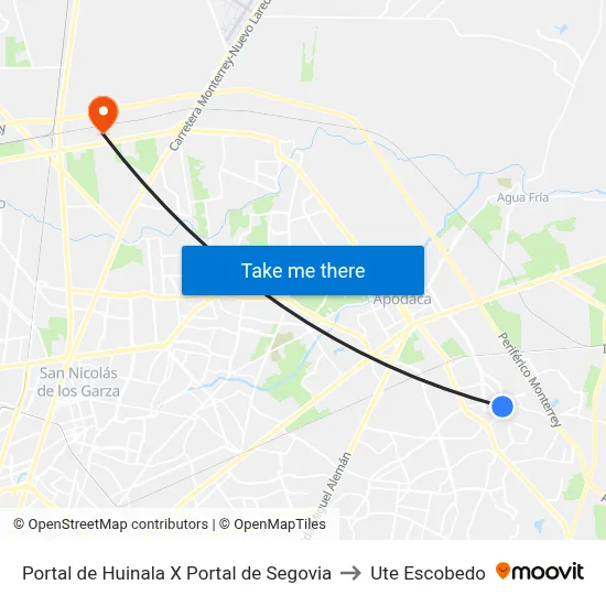 Portal de Huinala X Portal de Segovia to Ute Escobedo map