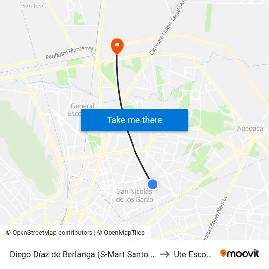 Diego Díaz de Berlanga (S-Mart Santo Domingo) to Ute Escobedo map