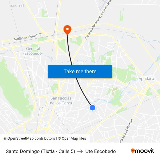 Santo Domingo (Tixtla - Calle 5) to Ute Escobedo map