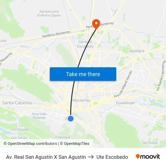 Av. Real San Agustín X San Agustín to Ute Escobedo map
