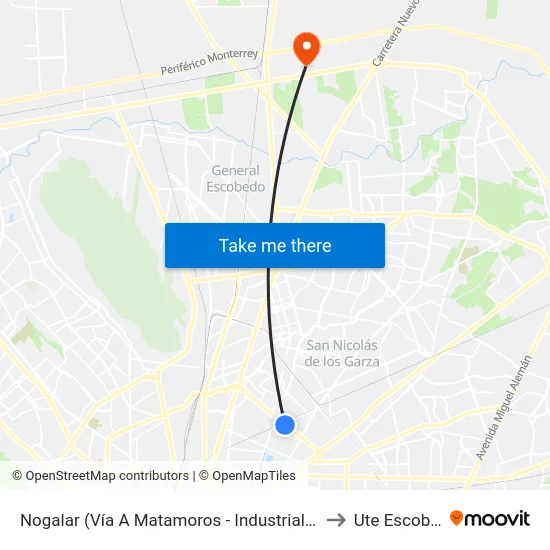 Nogalar (Vía A Matamoros - Industrial Nogalar) to Ute Escobedo map