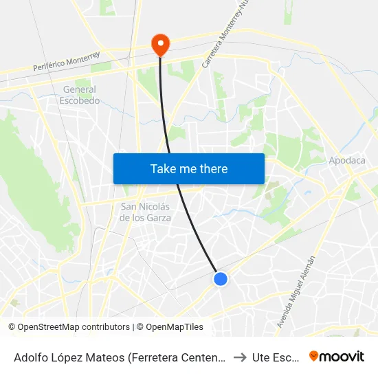 Adolfo López Mateos (Ferretera Centenario de Monterrey) to Ute Escobedo map