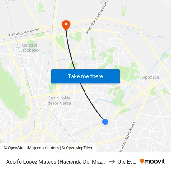 Adolfo López Mateos (Hacienda Del Mezquital - Camino A Santa Rosa) to Ute Escobedo map
