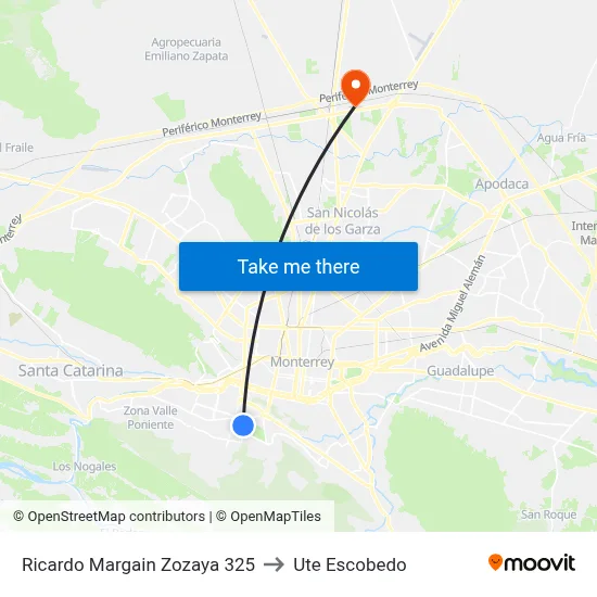 Ricardo Margain Zozaya 325 to Ute Escobedo map