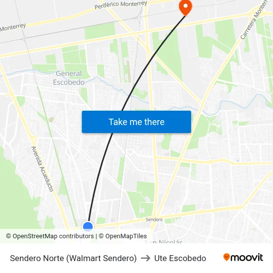 Sendero Norte (Walmart Sendero) to Ute Escobedo map