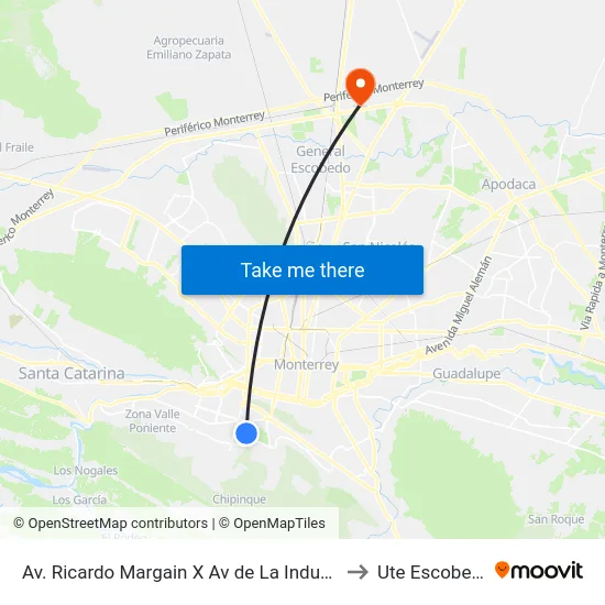 Av. Ricardo Margain X Av de La Industria to Ute Escobedo map