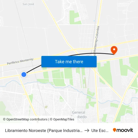 Libramiento Noroeste (Parque Industrial Libramiento II) to Ute Escobedo map