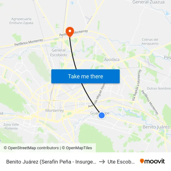 Benito Juárez (Serafín Peña - Insurgentes) to Ute Escobedo map