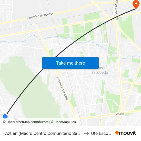 Aztlán (Macro Centro Comunitario San Bernabé) to Ute Escobedo map