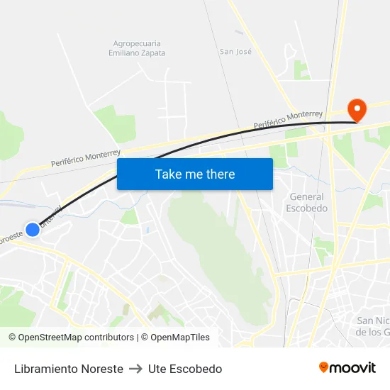 Libramiento Noreste to Ute Escobedo map