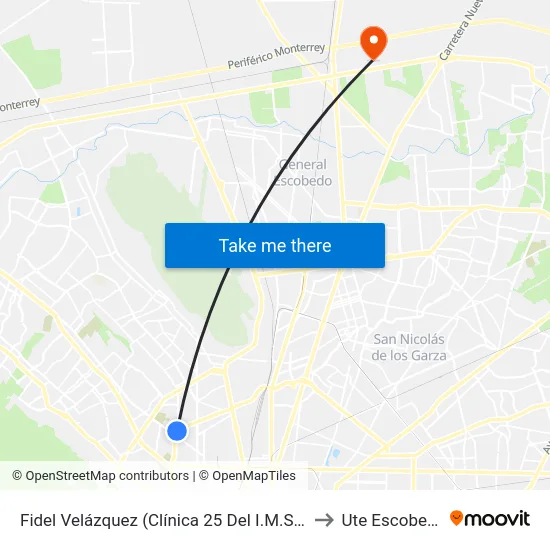 Fidel Velázquez (Clínica 25 Del I.M.S.S.) to Ute Escobedo map