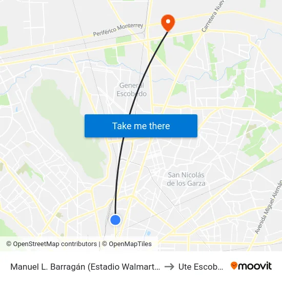 Manuel L. Barragán (Estadio Walmart Park) to Ute Escobedo map