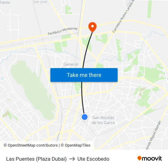 Las Puentes (Plaza Dubai) to Ute Escobedo map