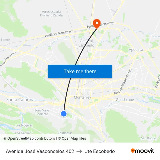 Avenida José Vasconcelos 402 to Ute Escobedo map