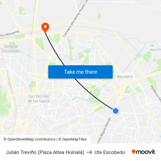 Julián Treviño (Plaza Altea Huinalá) to Ute Escobedo map