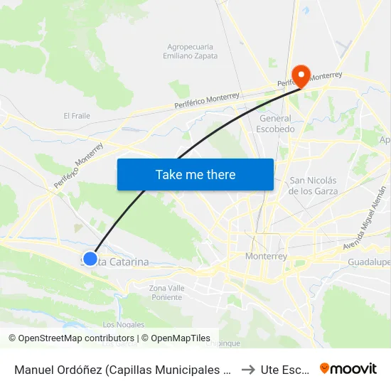 Manuel Ordóñez (Capillas Municipales de Santa Catarina) to Ute Escobedo map