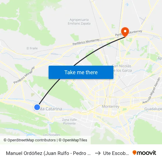 Manuel Ordóñez (Juan Rulfo - Pedro Garfias) to Ute Escobedo map