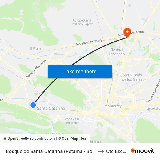Bosque de Santa Catarina (Retama - Bosque de México) to Ute Escobedo map