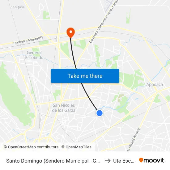 Santo Domingo (Sendero Municipal - Guadalupe Victoria) to Ute Escobedo map