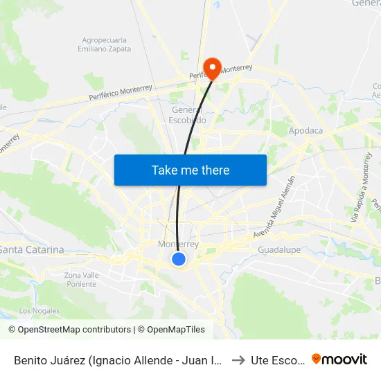 Benito Juárez (Ignacio Allende - Juan Ignacio Ramón) to Ute Escobedo map