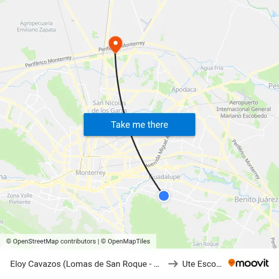 Eloy Cavazos (Lomas de San Roque - Valle Dorado) to Ute Escobedo map