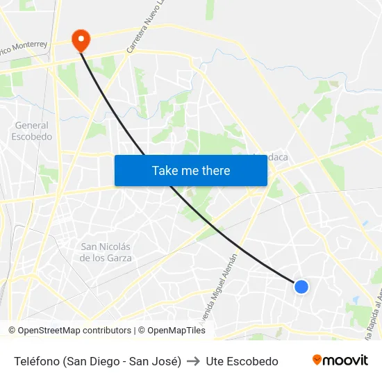 Teléfono (San Diego - San José) to Ute Escobedo map