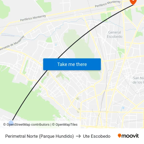 Perimetral Norte (Parque Hundido) to Ute Escobedo map