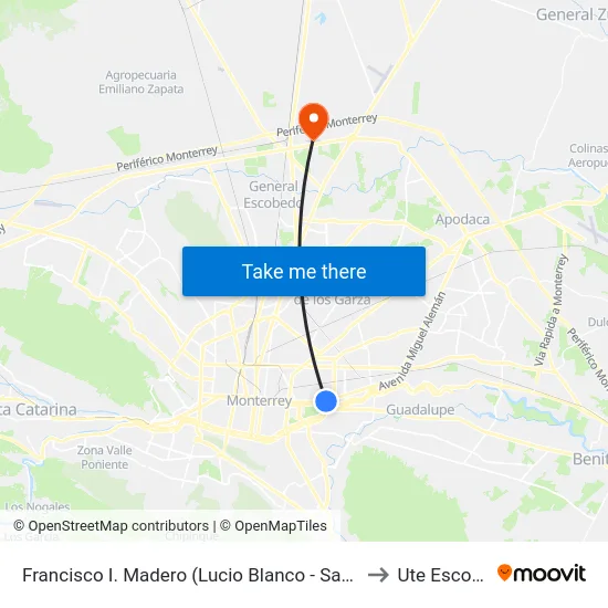 Francisco I. Madero (Lucio Blanco - Santa Catarina) to Ute Escobedo map