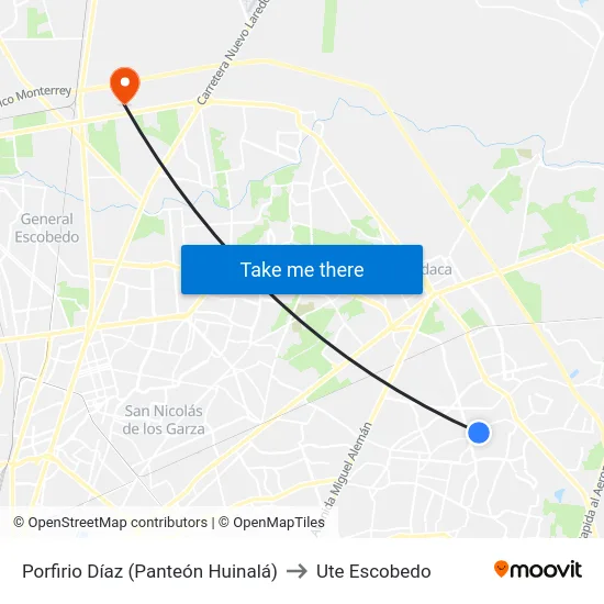 Porfirio Díaz (Panteón Huinalá) to Ute Escobedo map
