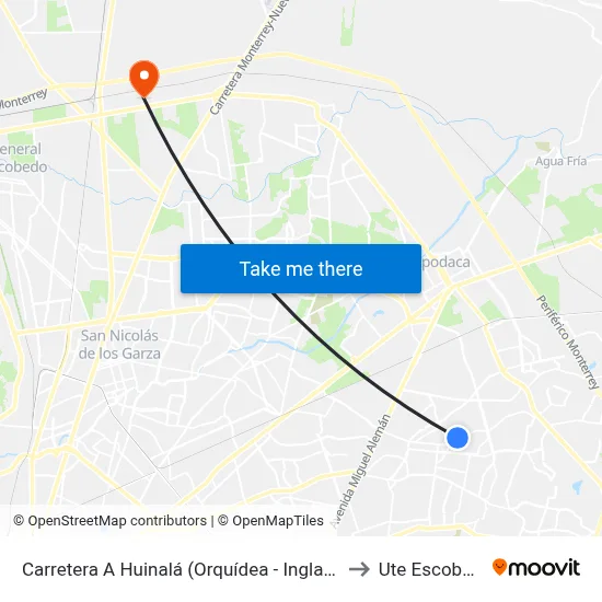 Carretera A Huinalá (Orquídea - Inglaterra) to Ute Escobedo map