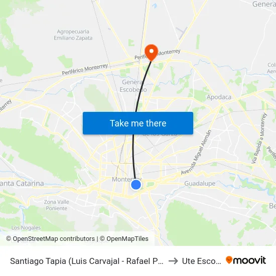 Santiago Tapia (Luis Carvajal - Rafael Platón Sánchez) to Ute Escobedo map