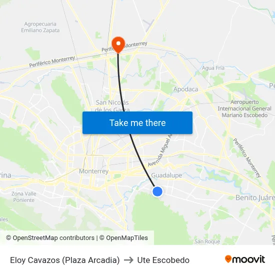 Eloy Cavazos (Plaza Arcadia) to Ute Escobedo map