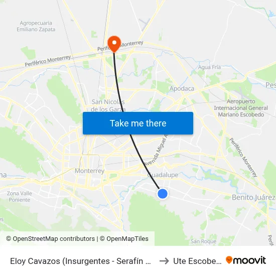 Eloy Cavazos (Insurgentes - Serafín Peña) to Ute Escobedo map