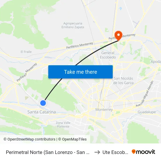 Perimetral Norte (San Lorenzo - San Nicolás) to Ute Escobedo map