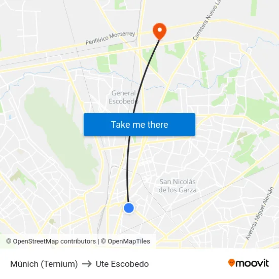 Múnich (Ternium) to Ute Escobedo map