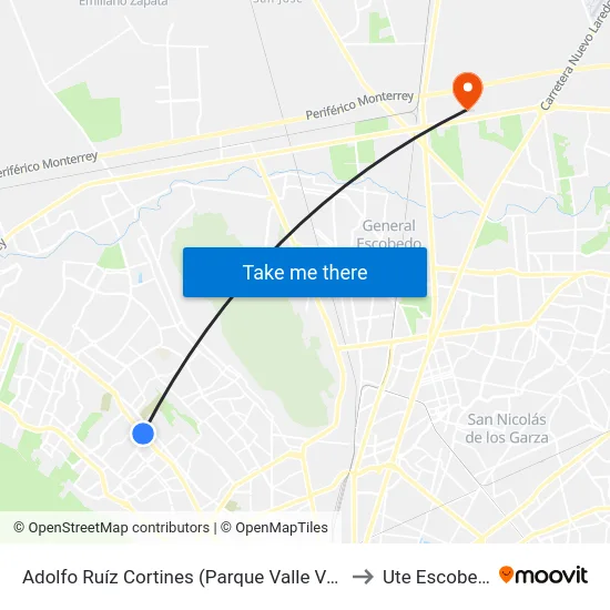 Adolfo Ruíz Cortines (Parque Valle Verde) to Ute Escobedo map