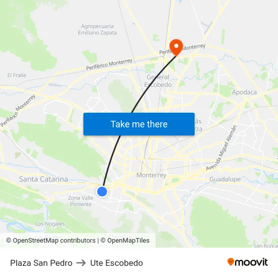Plaza San Pedro to Ute Escobedo map