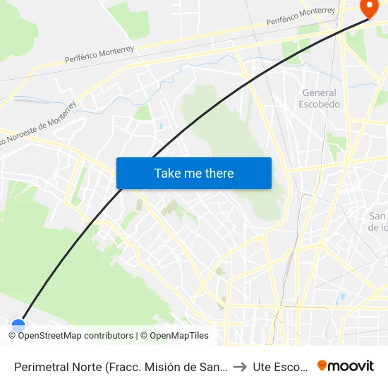 Perimetral Norte (Fracc. Misión de Santa Catarina) to Ute Escobedo map