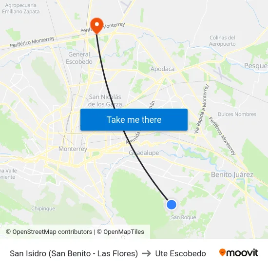 San Isidro (San Benito - Las Flores) to Ute Escobedo map
