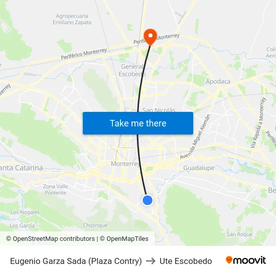 Eugenio Garza Sada (Plaza Contry) to Ute Escobedo map