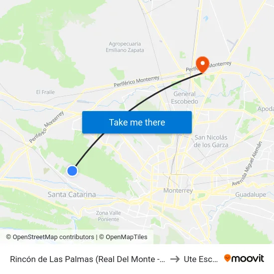 Rincón de Las Palmas (Real Del Monte - Real Del Mezquital) to Ute Escobedo map