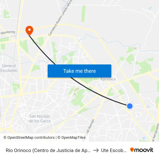 Río Orinoco (Centro de Justicia de Apodaca) to Ute Escobedo map