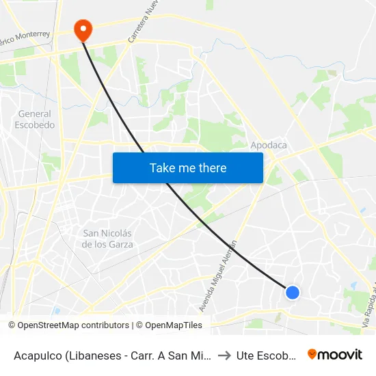 Acapulco (Libaneses - Carr. A San Miguel) to Ute Escobedo map
