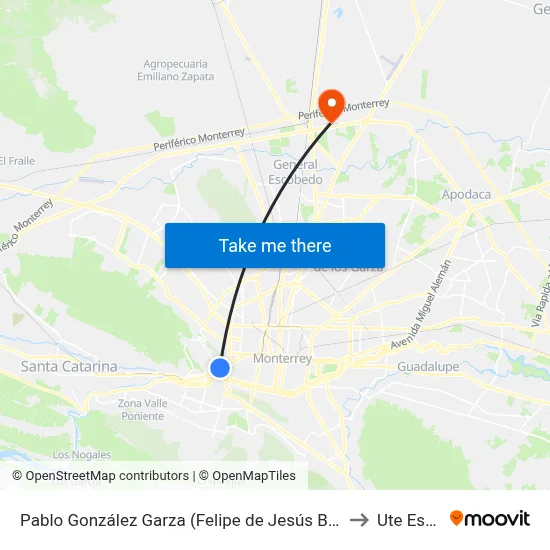 Pablo González Garza (Felipe de Jesús Benavides - Ramón Del Valle) to Ute Escobedo map