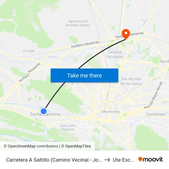 Carretera A Saltillo (Camino Vecinal - José María Morelos) to Ute Escobedo map