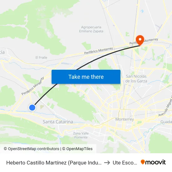 Heberto Castillo Martínez (Parque Industrial Stiva 1) to Ute Escobedo map